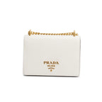 White/Black Saffiano Lux Chain Shoulder Bag