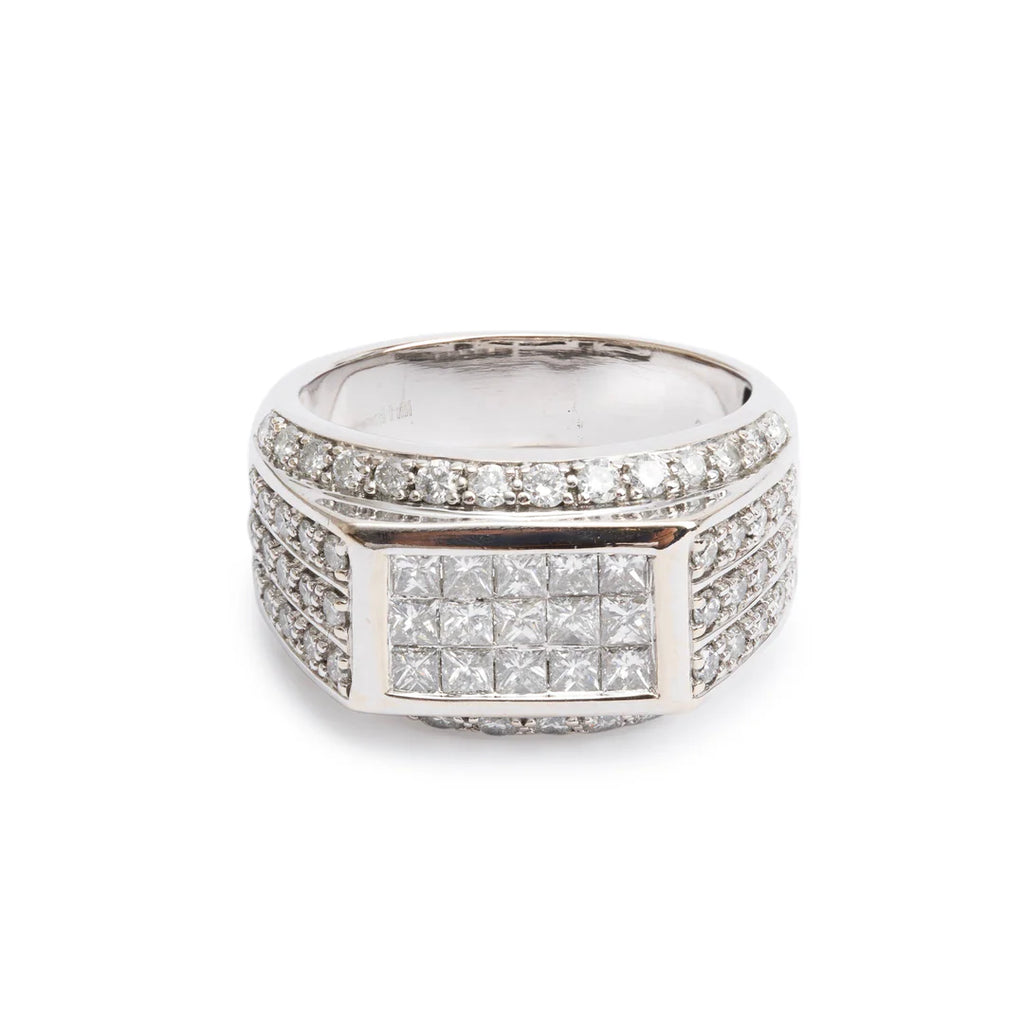14k White Gold Diamond Cluster Ring, Size 9