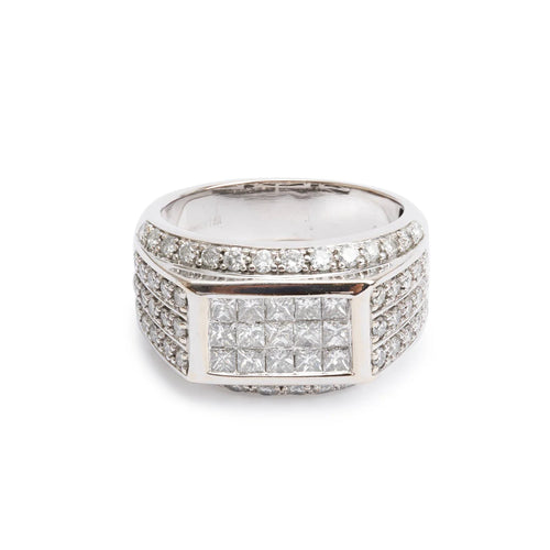 14k White Gold Diamond Cluster Ring, Size 9