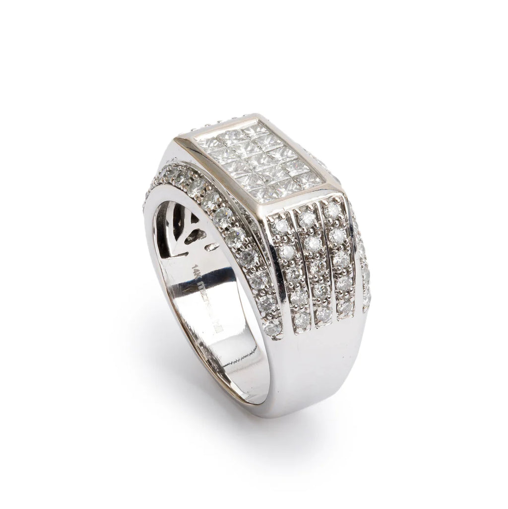 14k White Gold Diamond Cluster Ring, Size 9