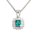 14k White Gold Emerald &amp; Diamond Pendant Necklace