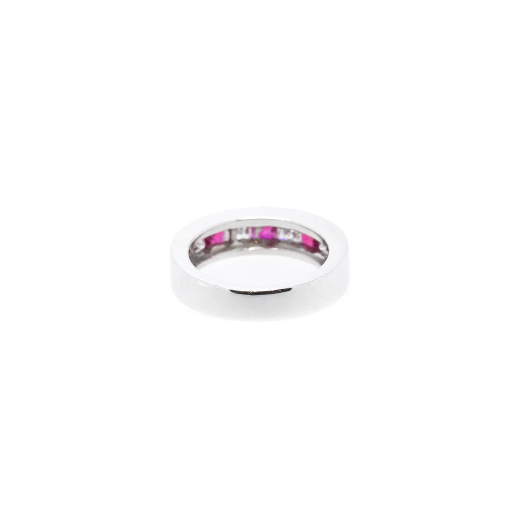 14k White Gold Princess Cut Ruby &amp; Diamond Band Ring