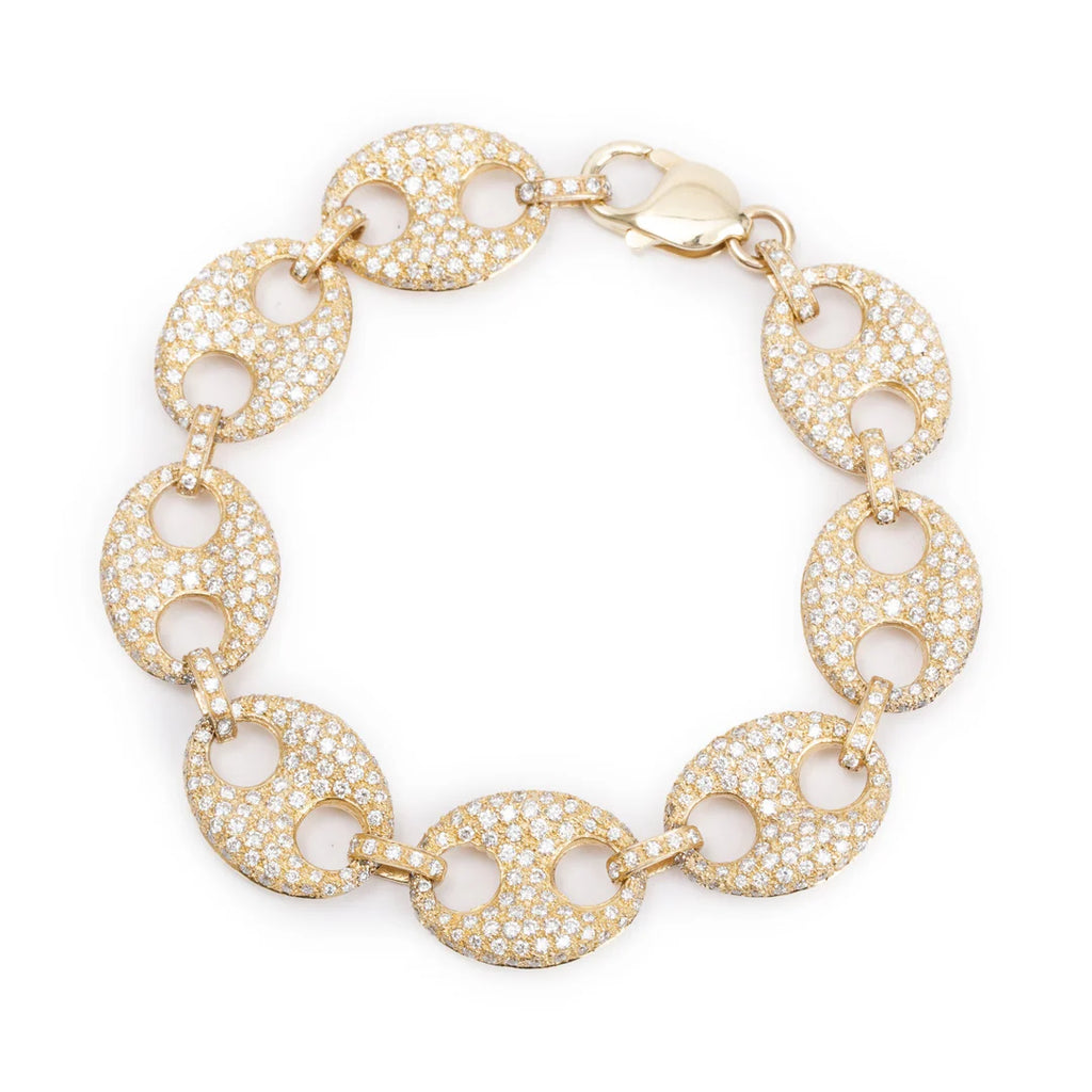 14k Yellow Gold 8.68 tcw. Pave Diamond Puffed Marina Link Bracelet Coeur Cult Core