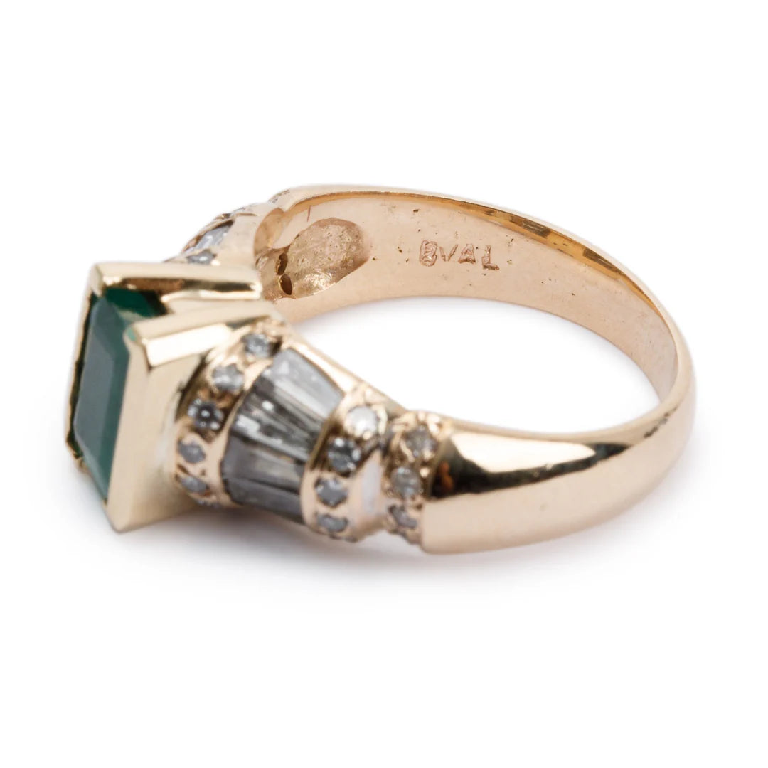 14k Yellow Gold Emerald &amp; Diamond Cocktail Ring, Size 5.25
