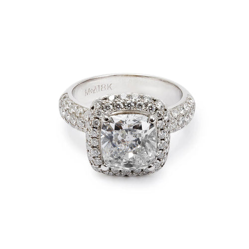 18k White Gold 3.01 ct. Cushion Cut Diamond Engagement Ring, Size 5.25 w/ GIA Diamond Certificate