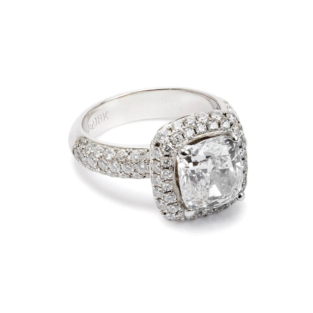 18k White Gold 3.01 ct. Cushion Cut Diamond Engagement Ring, Size 5.25 w/ GIA Diamond Certificate