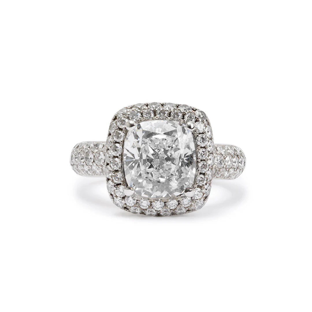 18k White Gold 3.01 ct. Cushion Cut Diamond Engagement Ring, Size 5.25 w/ GIA Diamond Certificate