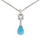 18k White Gold Blue Topaz &amp; Diamond Pendant Necklace