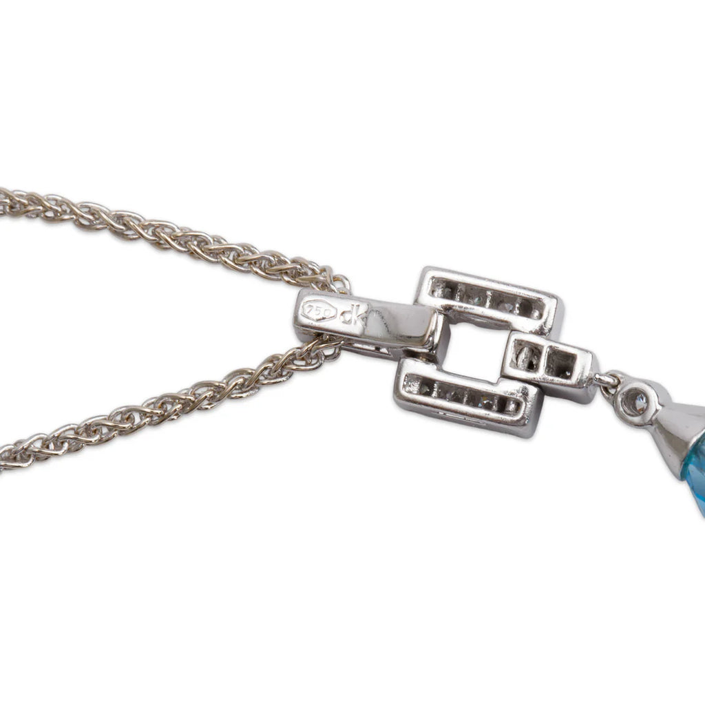 18k White Gold Blue Topaz &amp; Diamond Pendant Necklace