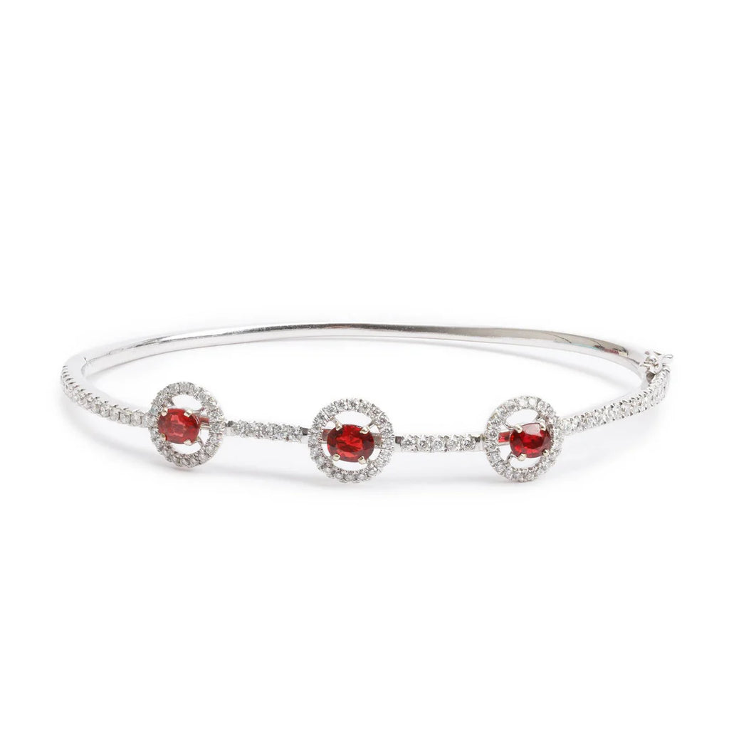 18k White Gold Ruby &amp; Diamond Bangle Bracelet