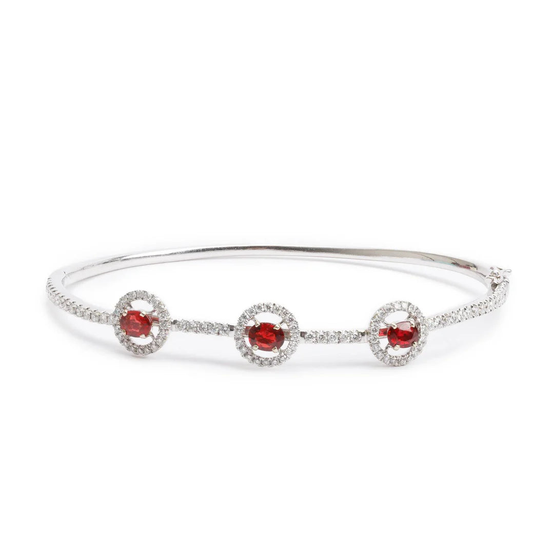 18k White Gold Ruby &amp; Diamond Bangle Bracelet