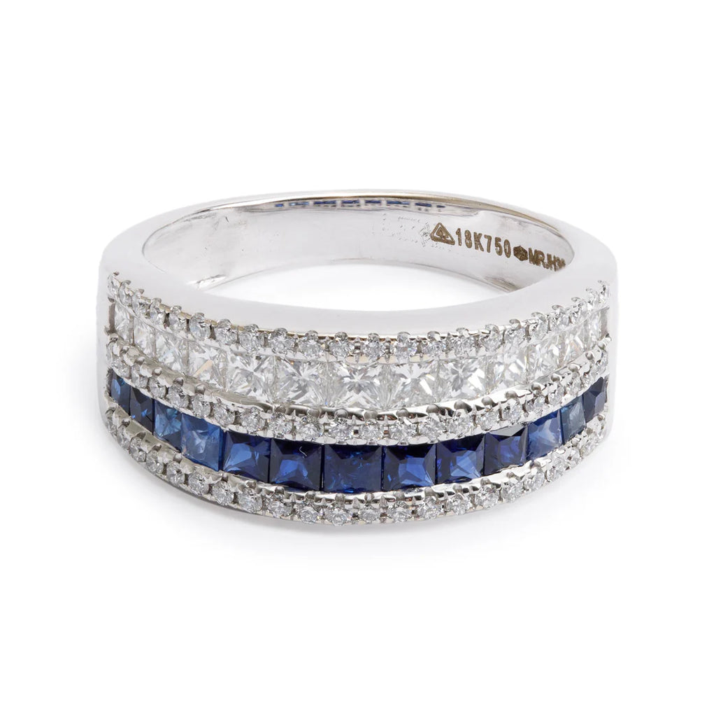 18k White Gold Sapphire &amp; Diamond Ring, Size 7