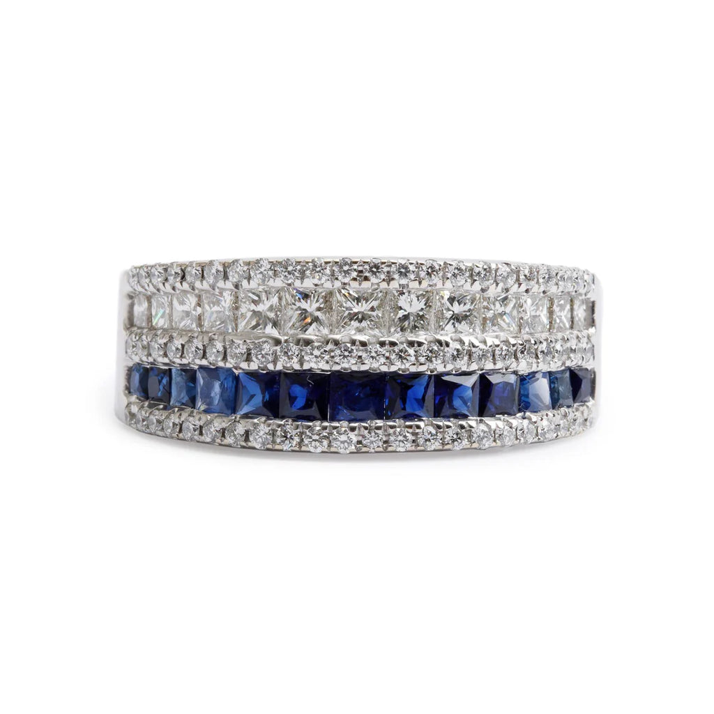 18k White Gold Sapphire &amp; Diamond Ring, Size 7