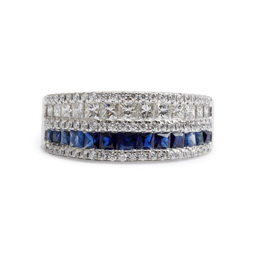 18k White Gold Sapphire &amp; Diamond Ring, Size 7