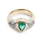 18k Yellow Gold Emerald &amp; Diamond Cocktail Ring, Size 6