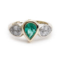 18k Yellow Gold Emerald &amp; Diamond Cocktail Ring, Size 6
