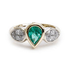 18k Yellow Gold Emerald &amp; Diamond Cocktail Ring, Size 6