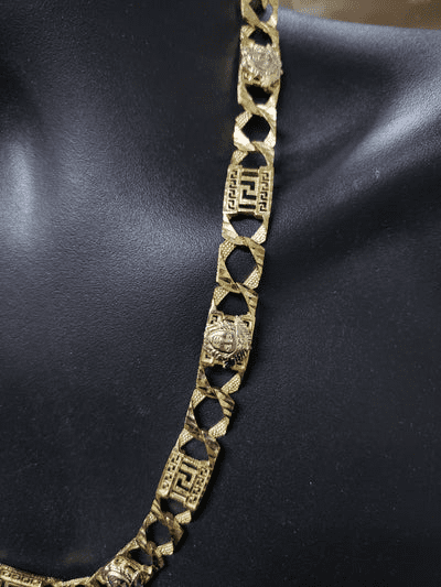 13mm 10k Greek Design Yellow Gold Gourmette chain, Size: 18