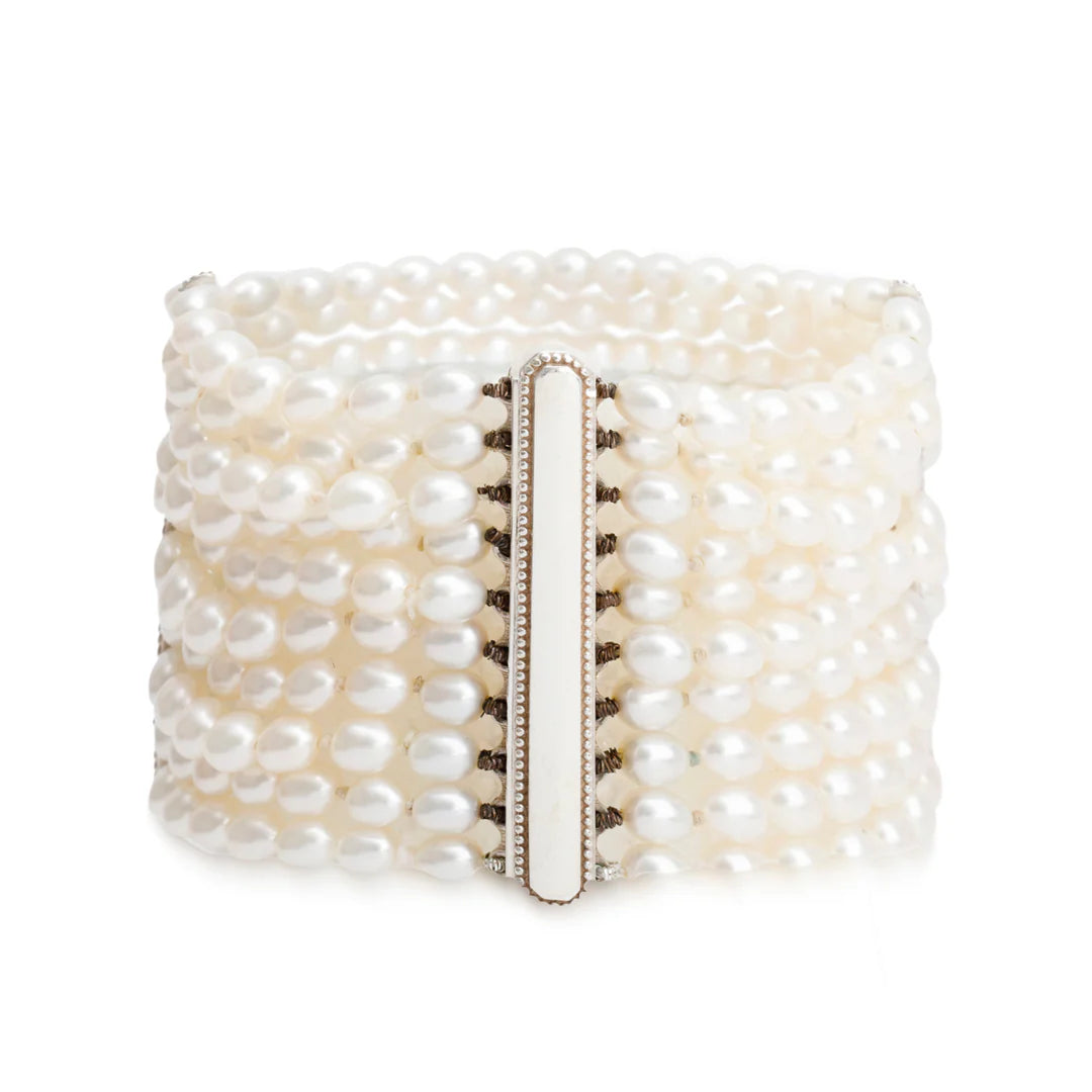 Sterling Silver Ziegfeld 10 Row Cultured Freshwater Pearl Bracelet w/ Box