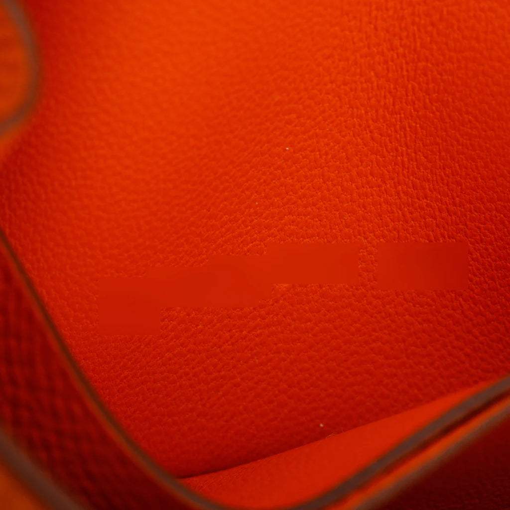 2022 Orange Veau Epsom Constance Slim Compact Wallet w/ Box &amp; Insert