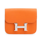 2022 Orange Veau Epsom Constance Slim Compact Wallet w/ Box &amp; Insert
