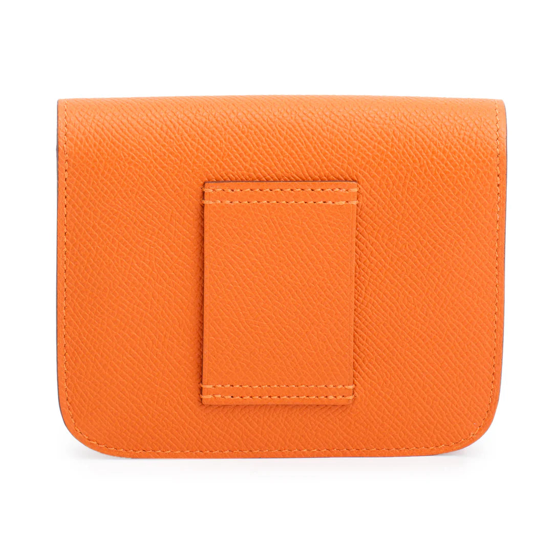 2022 Orange Veau Epsom Constance Slim Compact Wallet w/ Box &amp; Insert