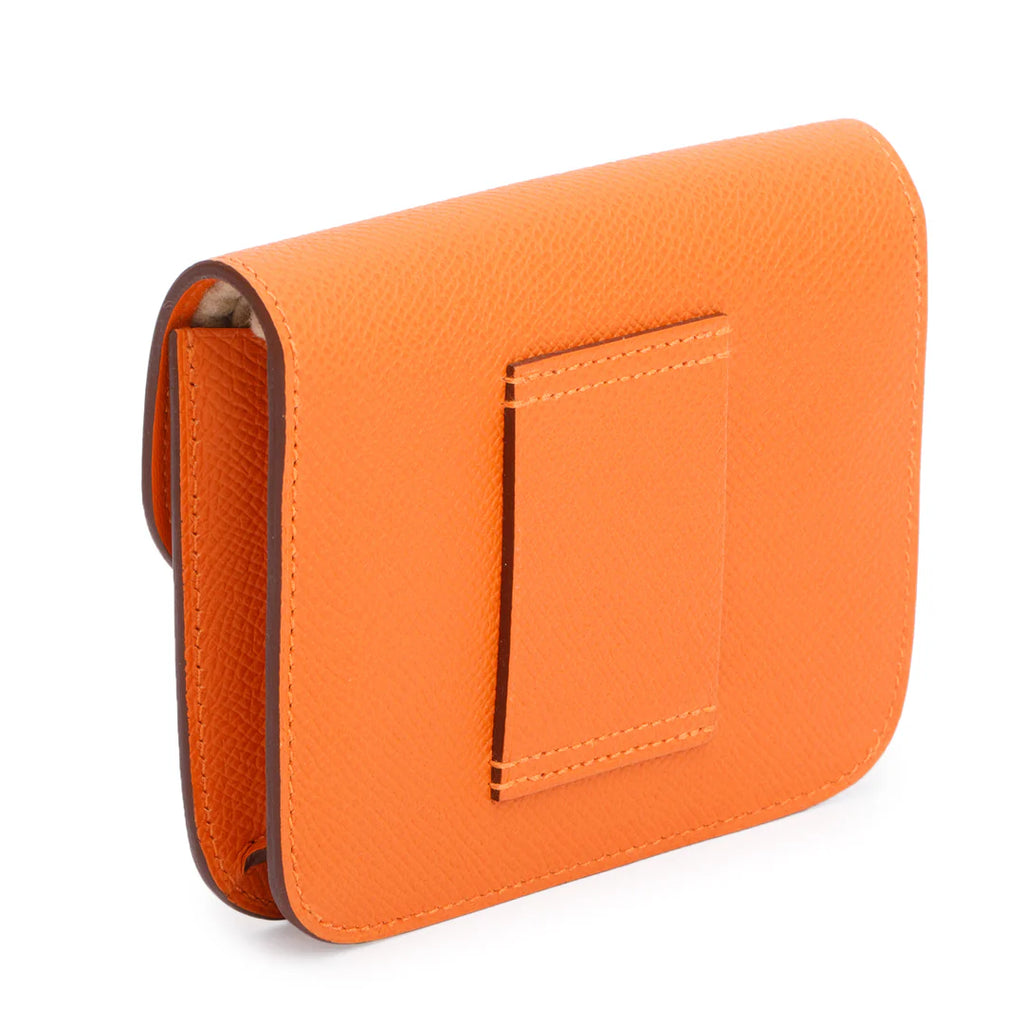 2022 Orange Veau Epsom Constance Slim Compact Wallet w/ Box &amp; Insert