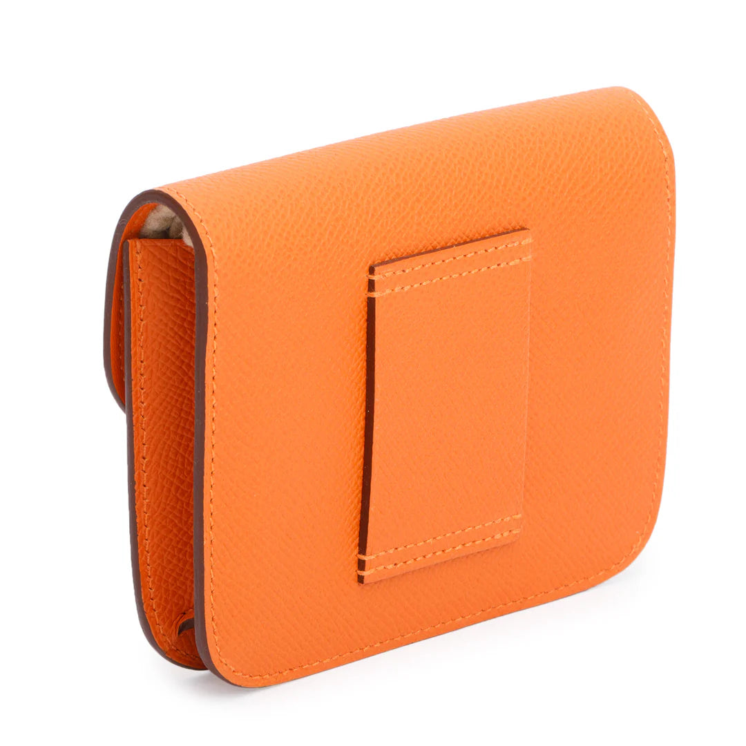 2022 Orange Veau Epsom Constance Slim Compact Wallet w/ Box &amp; Insert