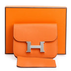 2022 Orange Veau Epsom Constance Slim Compact Wallet w/ Box &amp; Insert