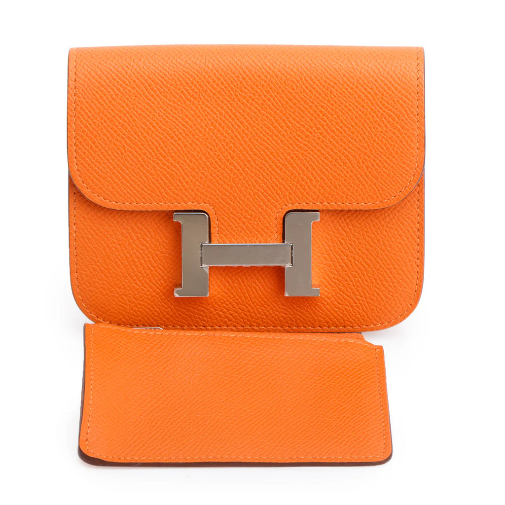 2022 Orange Veau Epsom Constance Slim Compact Wallet w/ Box &amp; Insert