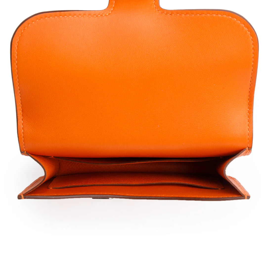 2022 Orange Veau Epsom Constance Slim Compact Wallet w/ Box &amp; Insert