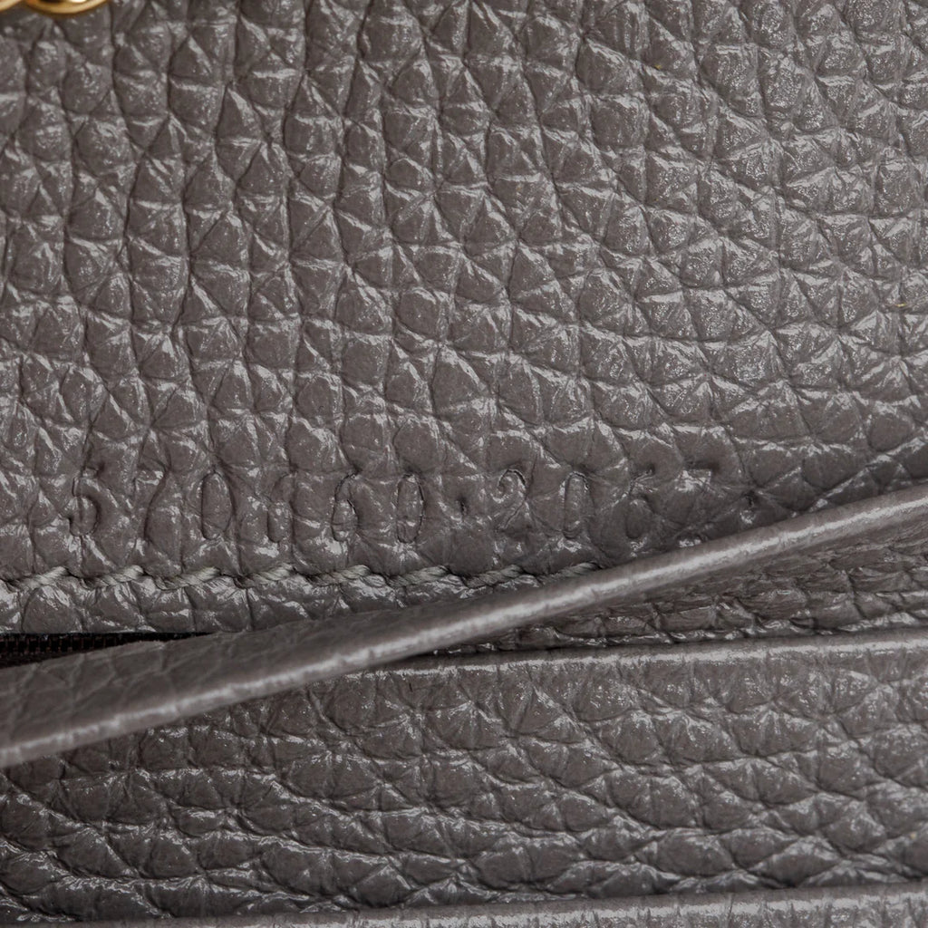 Grey Calfskin Leather Zumi Chain Card Case Wallet w/ Box