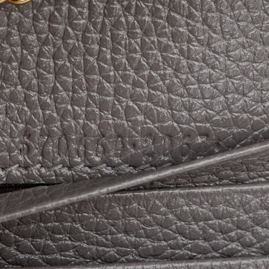 Grey Calfskin Leather Zumi Chain Card Case Wallet w/ Box