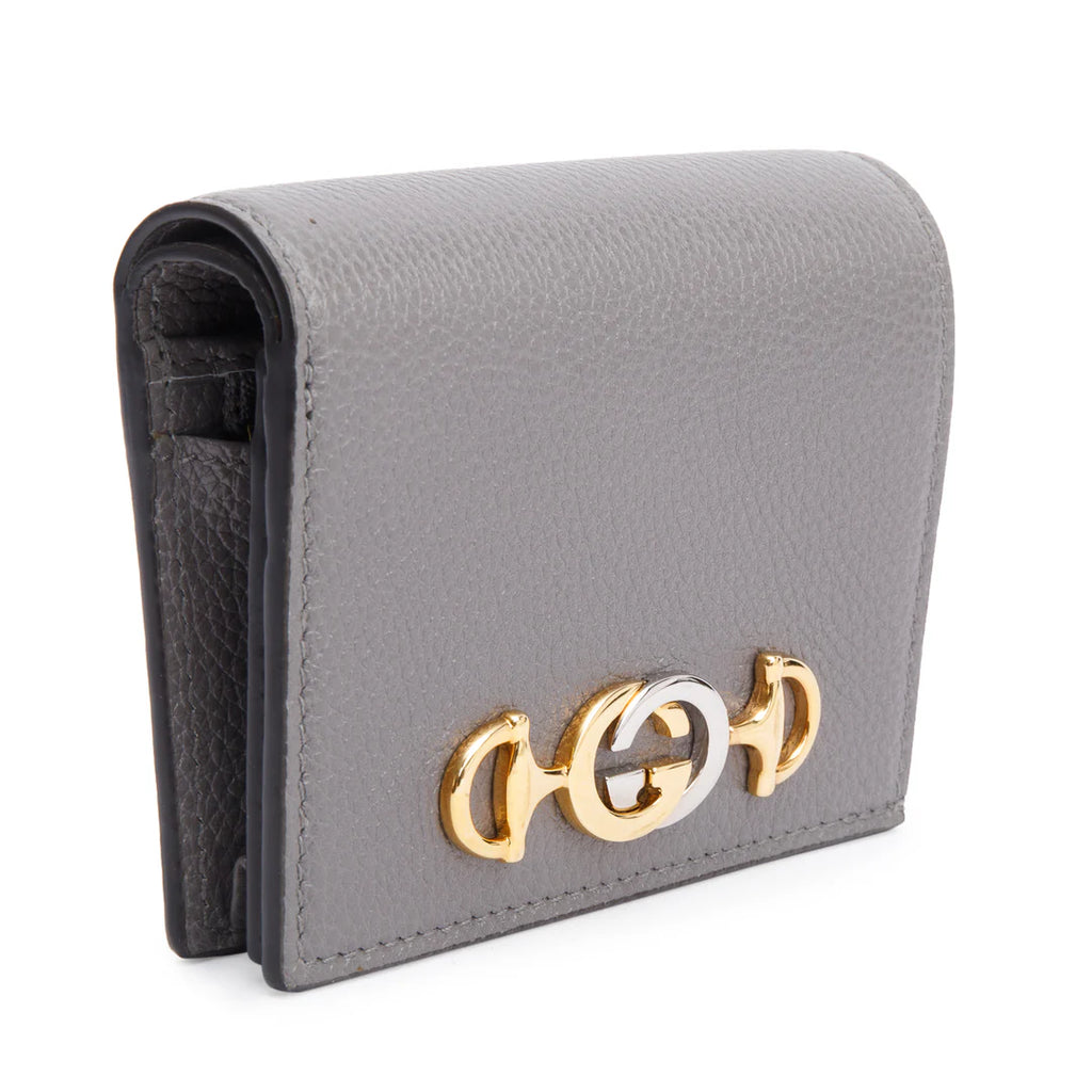 Grey Calfskin Leather Zumi Chain Card Case Wallet w/ Box