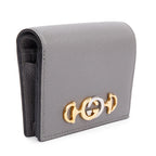 Grey Calfskin Leather Zumi Chain Card Case Wallet w/ Box