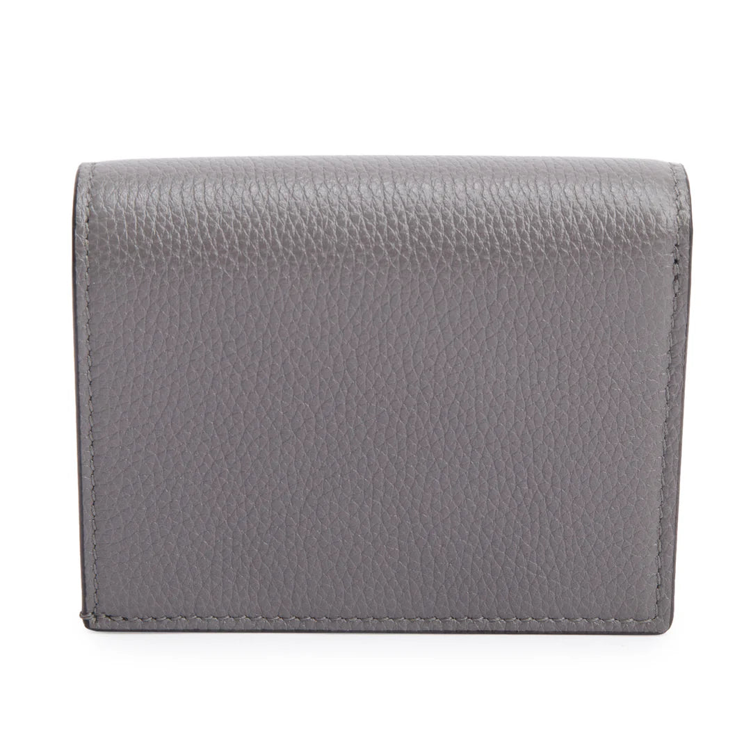 Grey Calfskin Leather Zumi Chain Card Case Wallet w/ Box