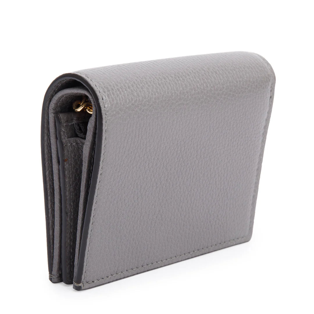 Grey Calfskin Leather Zumi Chain Card Case Wallet w/ Box