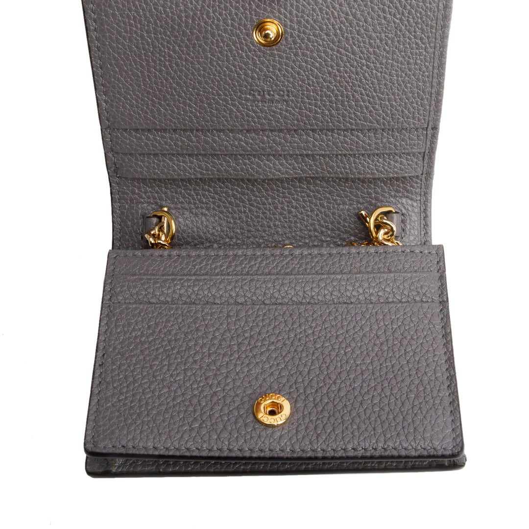 Grey Calfskin Leather Zumi Chain Card Case Wallet w/ Box