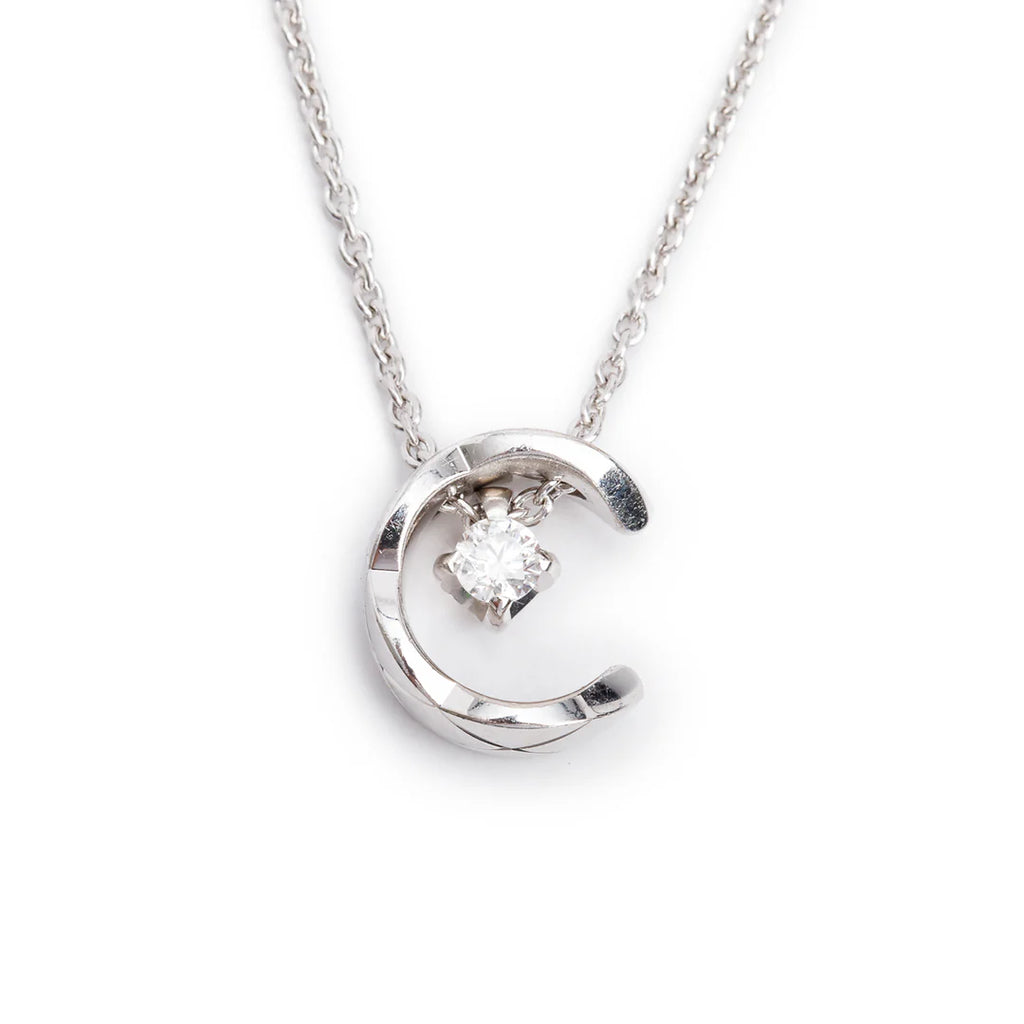 18k White Gold Diamond Coco Pendant Necklace