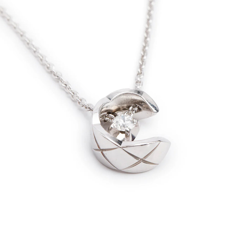18k White Gold Diamond Coco Pendant Necklace