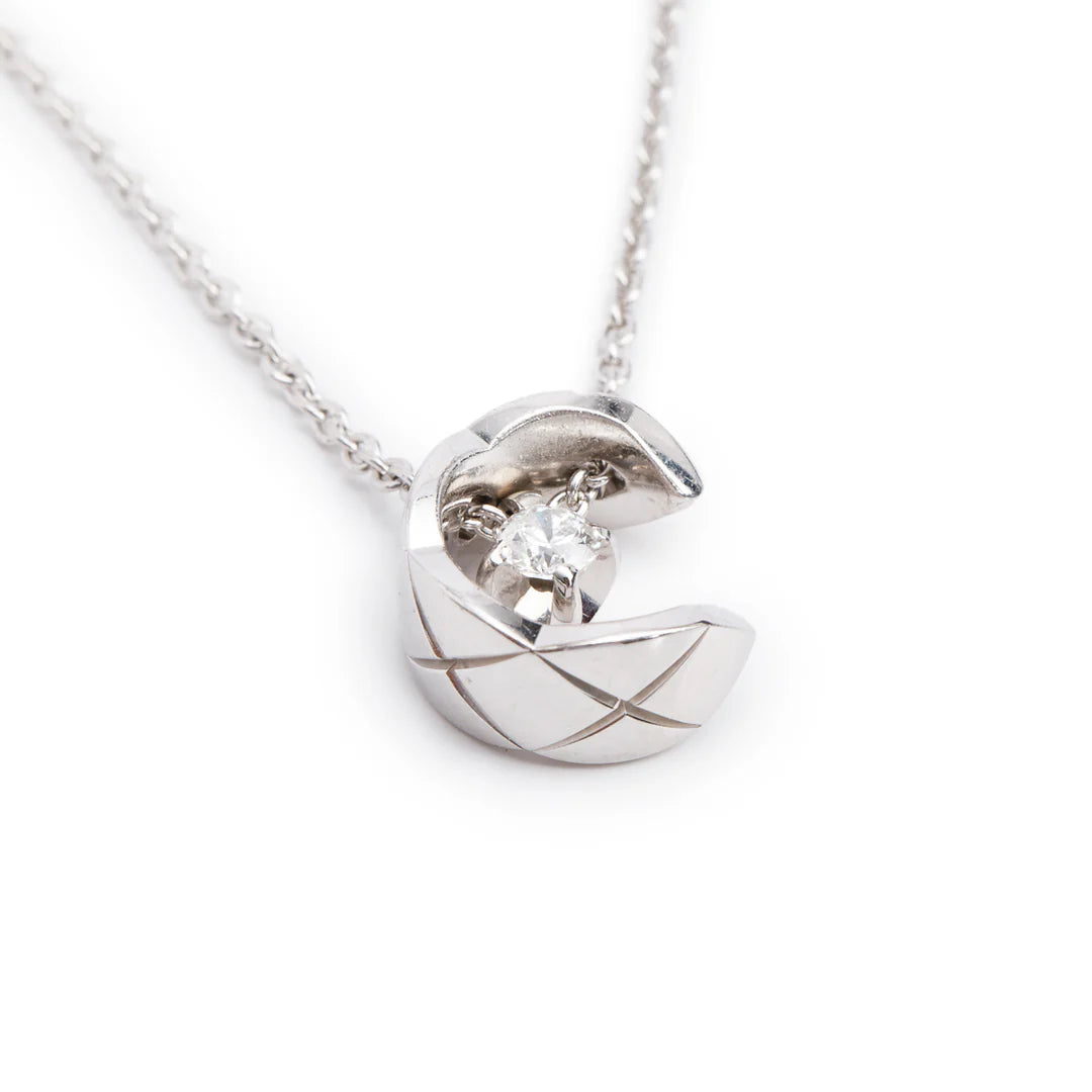 18k White Gold Diamond Coco Pendant Necklace