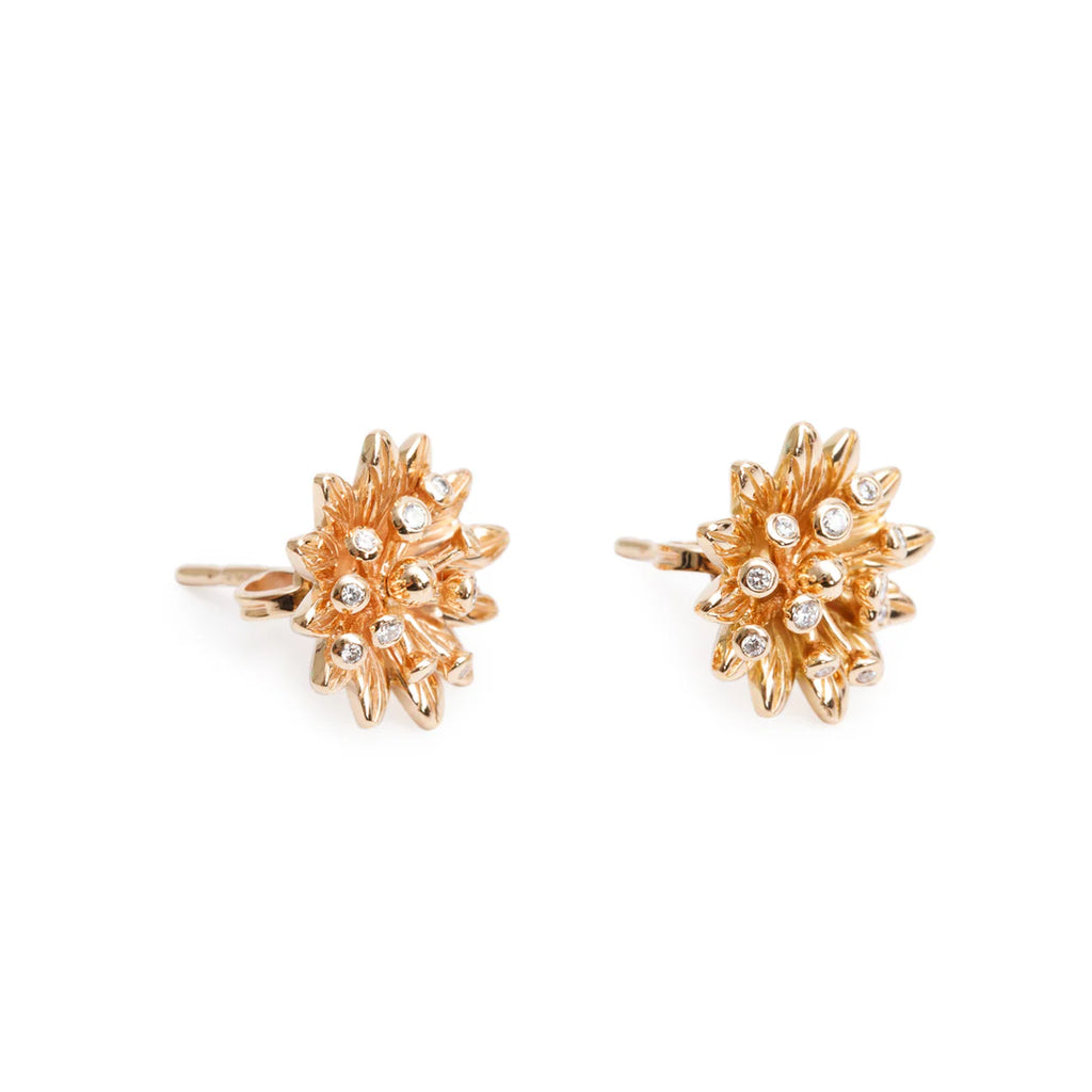 18k Rose Gold Diamond Flower Stud Earrings w/ Box