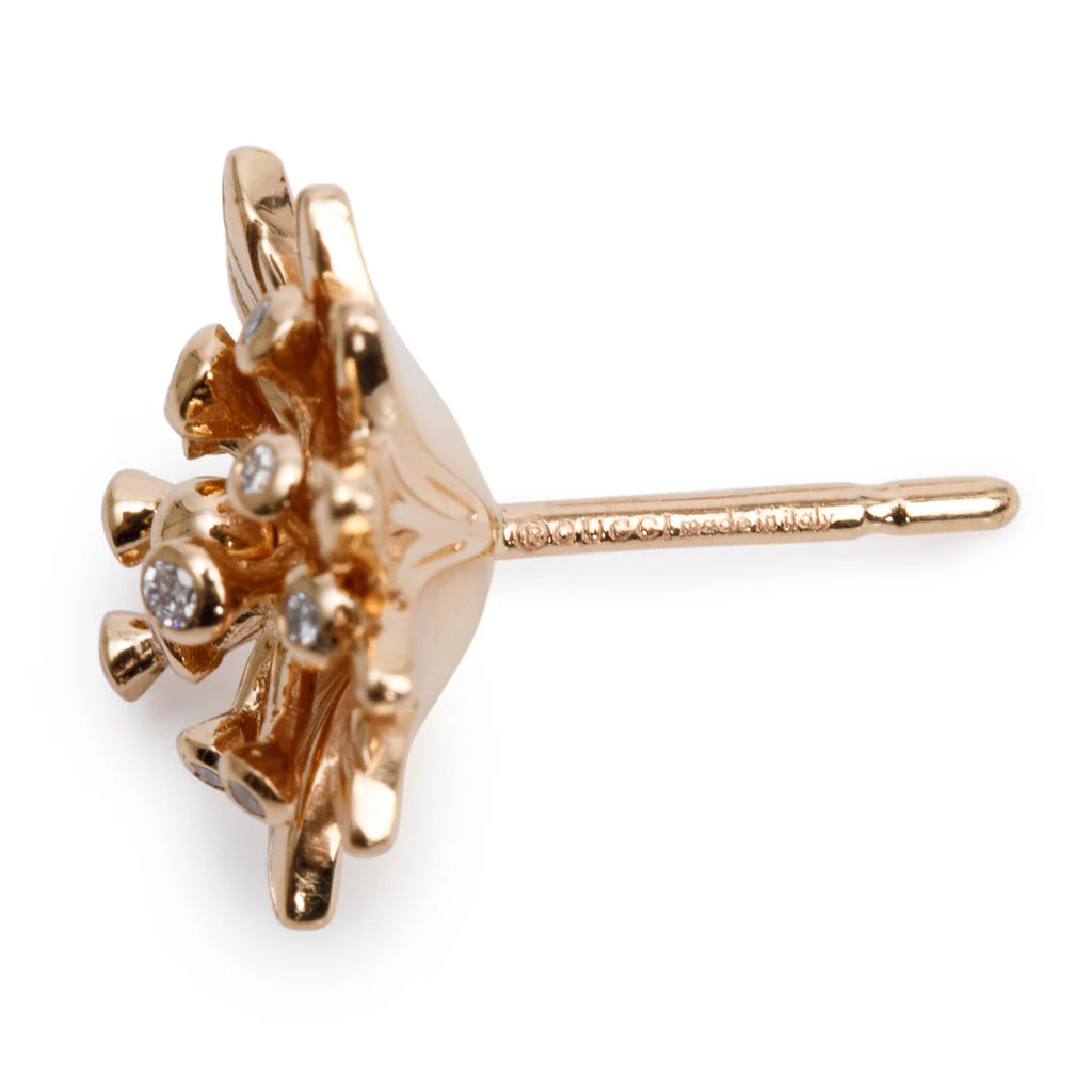 18k Rose Gold Diamond Flower Stud Earrings w/ Box