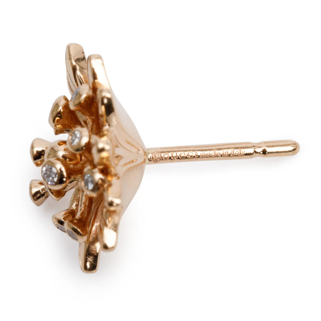 18k Rose Gold Diamond Flower Stud Earrings w/ Box