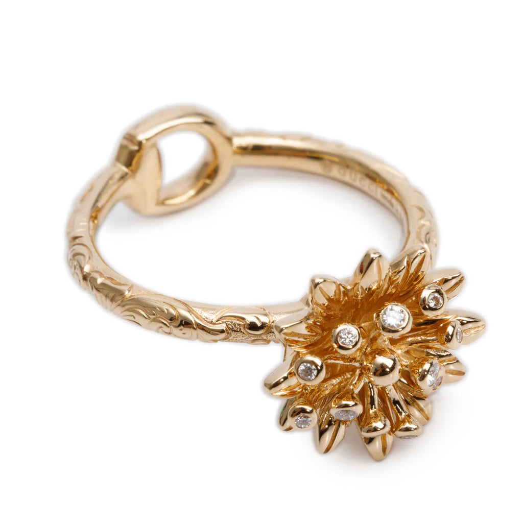 18k Yellow Gold Diamond Flora Horsebit Ring, Size 13 6.25 w/ Box