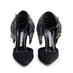 Black Satin Fringe Francamaria Pumps, Size 37 Coeur Cult Core