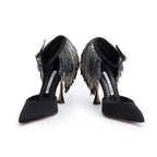 Black Satin Fringe Francamaria Pumps, Size 37 Coeur Cult Core