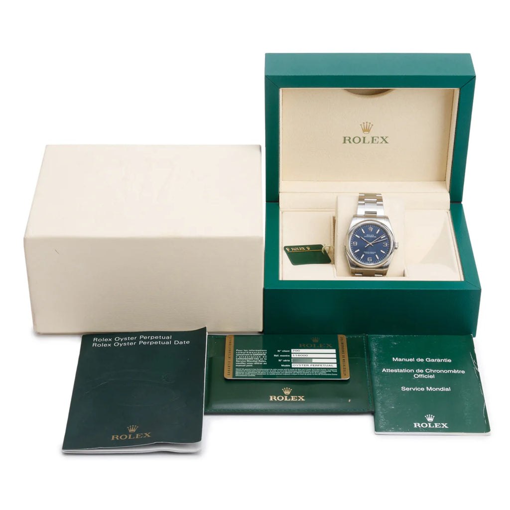 Stainless Steel Oyster Perpetual 36 MM Watch Blue Dial 116000 w/ Box &amp; Papers