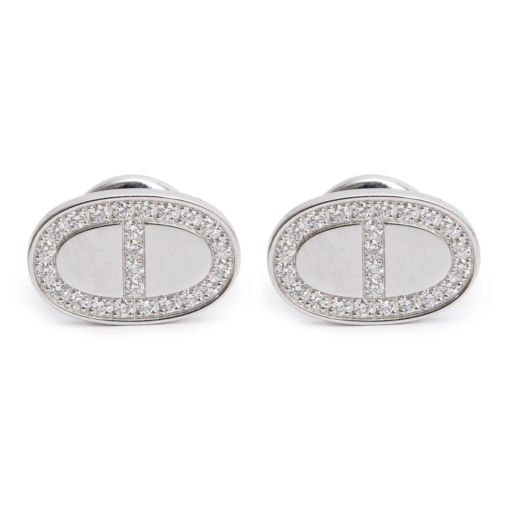 18k White Gold Diamond Chaine D'Ancre Contour Stud Earrings w/ Box