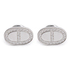 18k White Gold Diamond Chaine D'Ancre Contour Stud Earrings w/ Box